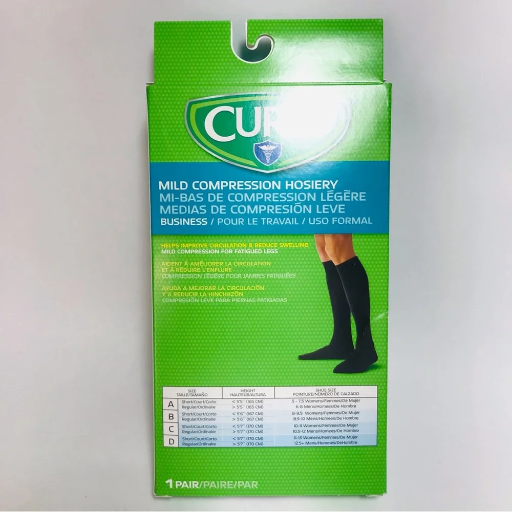 Curad Black Mild Compression Hosiery 8-15 MMHG  Knee Highs Size L